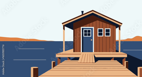 Scenic Lakeside Cabin Retreat with Wooden Pier and Tranquil Waterscape