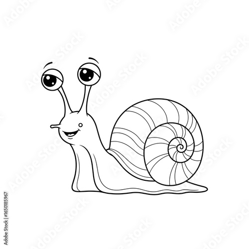 A happy cartoon snail with big eyes and a swirly shell
