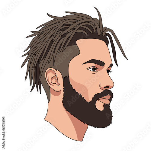 Stylish man with dreads and beard showing his profile side view