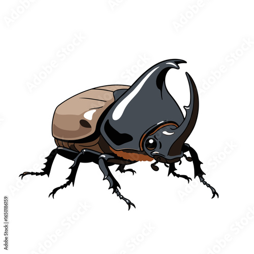 Majestic rhinoceros beetle insect creature with powerful horns and hard exoskeleton