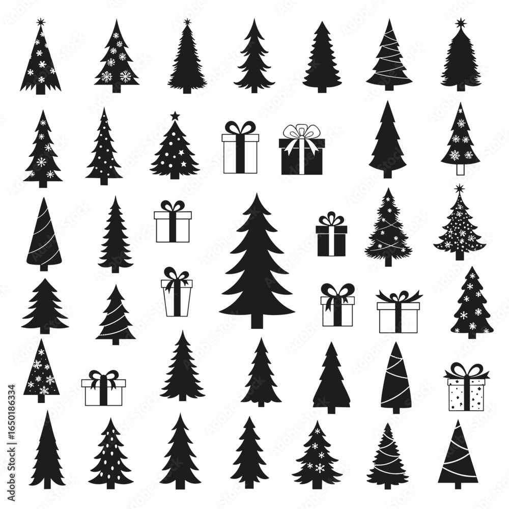 Obraz premium Christmas tree icons set festive holiday decoration elements