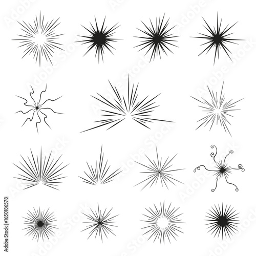 Collection of bursting stars and radial lines elements for design projects
