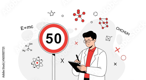 Scientist Considers Scientific Data While Standing Near a Speed Limit Sign