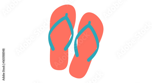 A vibrant pair of orange flip-flops with contrasting blue straps, depicted as a simple graphic illustration on a white background.