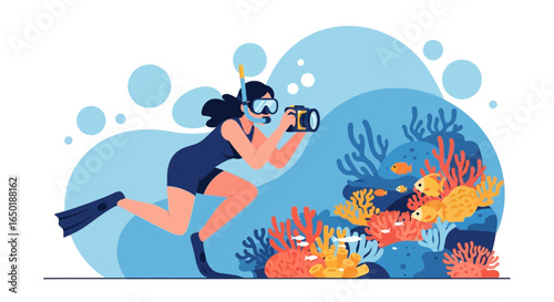Scuba Diver Taking Pictures of the Coral Reef Underwater World