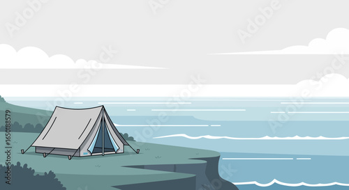 Seaside Camping Adventure Under Cloudy Sky Scenic Coastal Retreat
