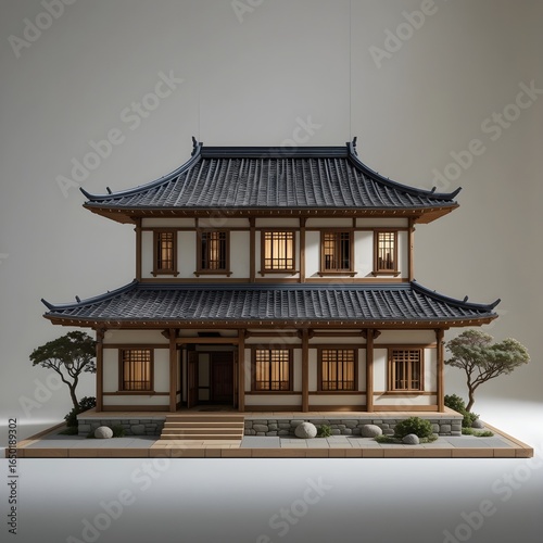 Oriental traditional house, tile-roofed house, AI Generative