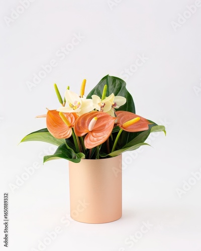 Wallpaper Mural Luxury Floral Bouquet with Elegant Arrangement, A stylish arrangement of colorful flowers in a modern vase on a white background. Torontodigital.ca