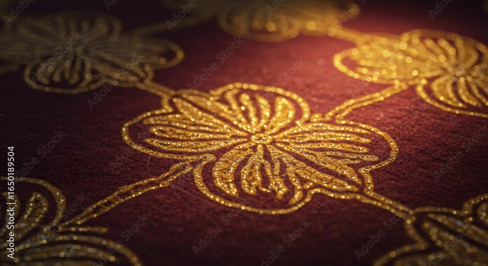 Naklejka premium Brown Batik Fabric with Yellow Ethnic Pattern