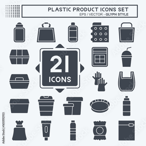 Icon Set Plastic Product. related to Plastic Product symbol. glyph style. design editable