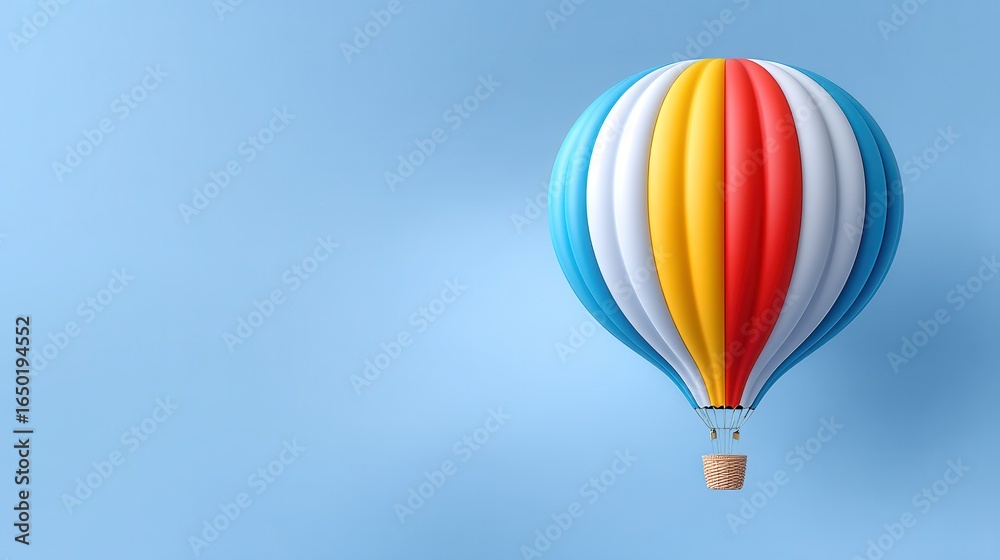 Fototapeta premium Colorful hot air balloon soaring in a clear blue sky.