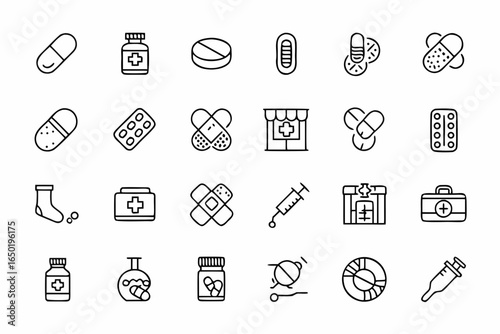 Medical Icons Set Line Art Pharmacy Healthcare