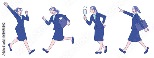 元気なアニメ調の就職活動する女性　スーツ　全身