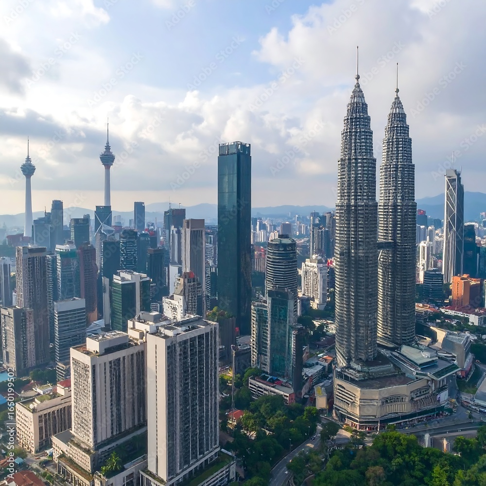 Fototapeta premium Cityscape panorama, modern skyscrapers