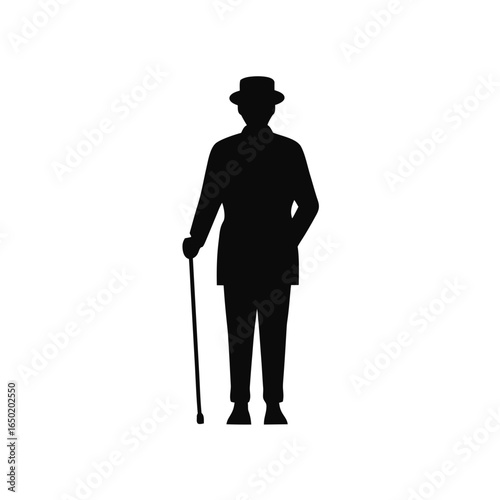 Silhouette of a gentleman with a cane and hat