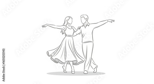 Elegant couple dancing ballroom dance illustration for dance studio logo or wedding invitation design idea