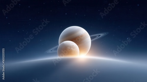 A breathtaking view of two celestial bodies in a starry night sky.