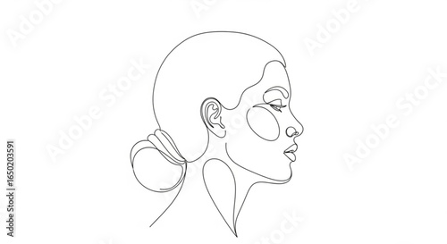 Continuous line drawing of woman face profile minimalist art vector illustration for beauty and fashion design