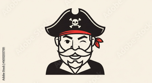 Pirate captain illustration with skull and crossbones hat and eye patch vector graphic design image