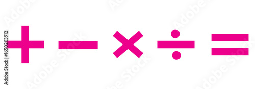 Basic mathematical symbol. Plus, minus, multiply, divide icon set. Plus and minus icon set. Math symbol. Plus icon, Minus icon, Multiply icon, Divide icon