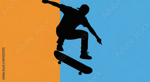 Skateboarder silhouette doing a trick extreme sport skateboard vector graphic design illustration art