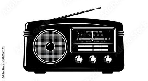 Vintage radio vector illustration for retro radio station broadcasting and music design elements