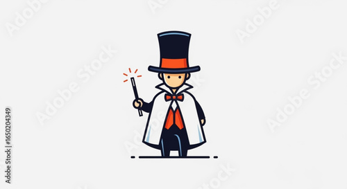 Magician cartoon vector illustration with magic wand and hat for kids party and show invitation design