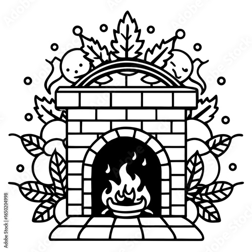Festive Fireplace Illustration Vintage Holiday Hearth Art