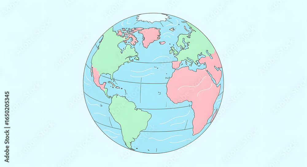 Obraz premium Simple Earth Globe Illustration Depicting World Continents and Oceans with Global Connections for Geography and International Concepts