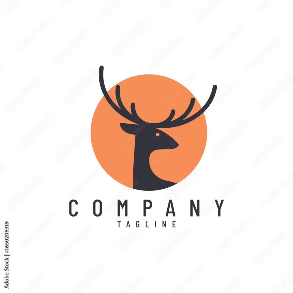 Fototapeta premium Elegant Deer Head Logo with Sunset Landscape – Modern Vector Illustration