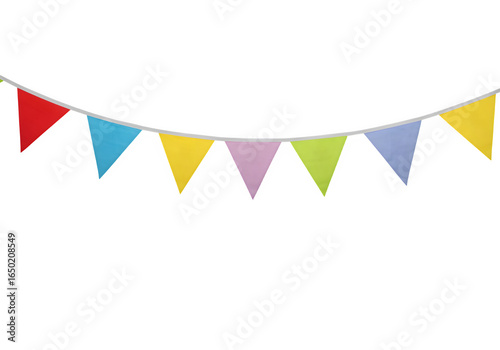 Free Download A vibrant string of triangular bunting flags in various colors is displayed against a clean transparent background, PNG format. - GFXLoad