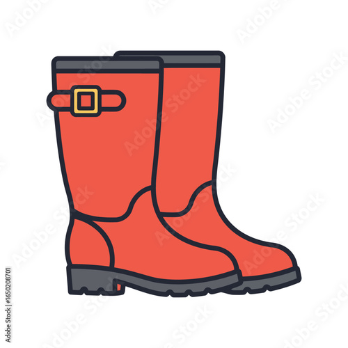 Red rubber boots vector illustration gardening rain boots waterproof footwear outdoor work shoes farm wellies