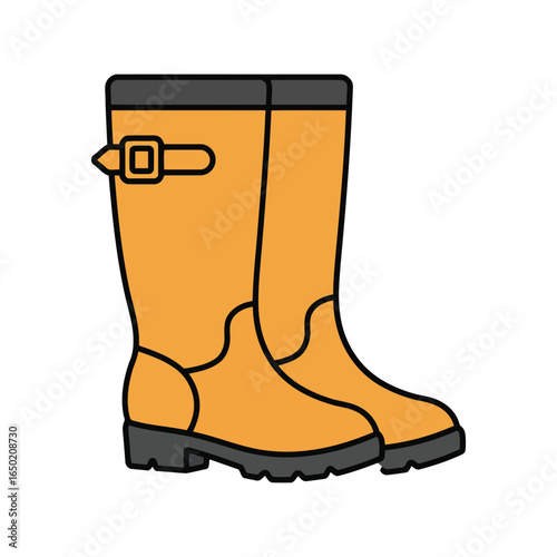 Yellow wellington boots vector illustration rubber rain boots waterproof footwear gardening shoes work boots