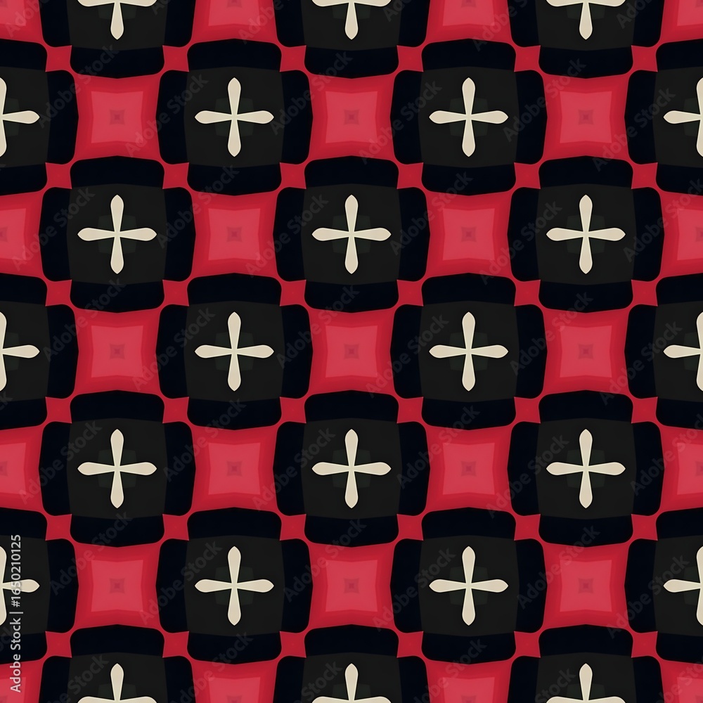 Obraz premium Seamless illustration of a red and black floral cross pattern for a vintage textile design