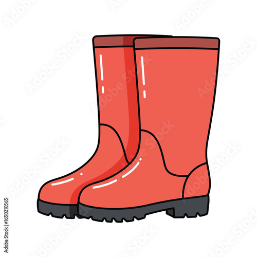 Red rubber boots illustration rain galoshes waterproof footwear gardening wellingtons outdoor protection isolated vector graphic