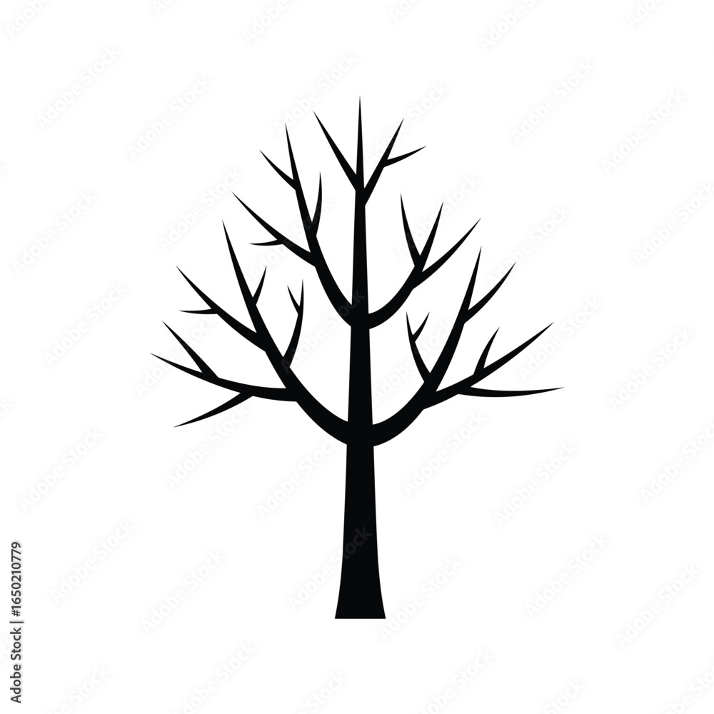 Fototapeta premium Bare tree silhouette vector illustration leafless branches winter nature graphic isolated black outline