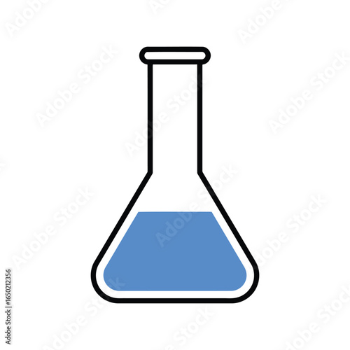 Blue liquid in erlenmeyer flask laboratory glassware science experiment beaker chemistry research icon