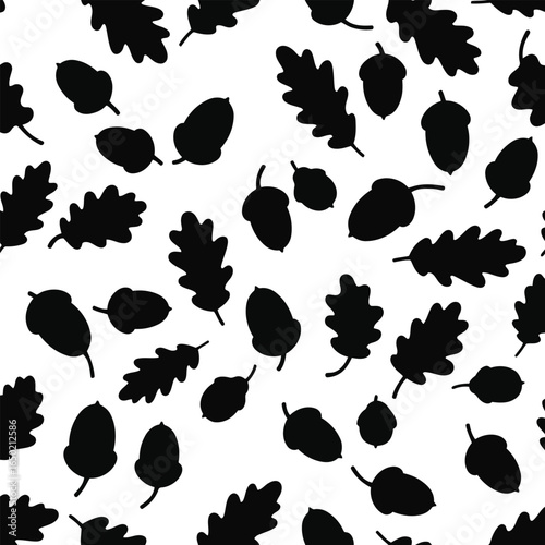 Autumn oak leaves and acorns silhouette pattern fall foliage vector graphic