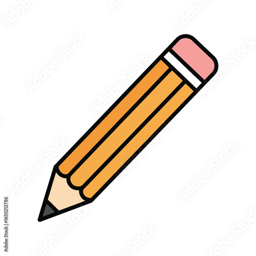 Orange pencil with pink eraser school supply writing tool drawing instrument isolated vector graphic