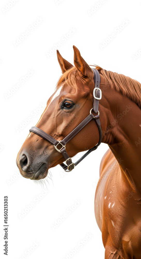 Obraz premium Majestic Chestnut Horse Head with a Leather Halter