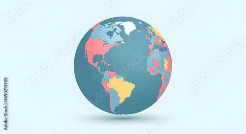 A colorful world map globe showing continents and countries on a light blue background
