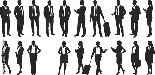 Business people silhouettes collection, professional workers team, office staff illustration, corporate executives vector, teamwork concept design, formal attire businesswoman businessman artwork
