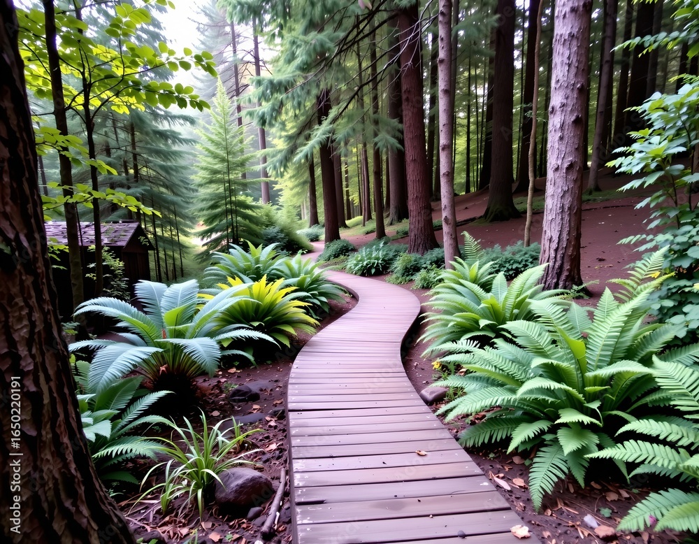 Naklejka premium Serene Forest Pathway Soft Evening Light