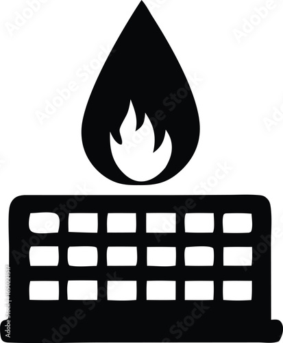 Symbolic representation of a gas heater or radiator with a flame icon above illustrating heat and energy