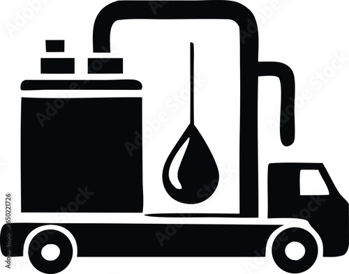 Iconic illustration of a fuel tanker truck delivering a large drop of liquid symbolizing energy transport and distribution services