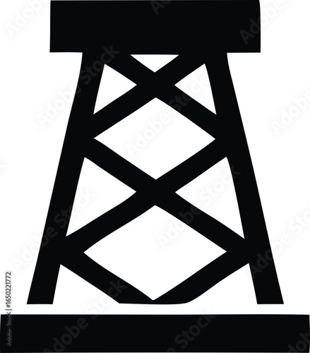 Silhouette of a black oil derrick tower structure against a white background representing the energy industry