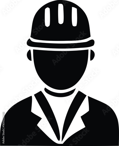 Silhouette of a professional engineer or construction worker wearing a hard hat and suit representing industry and expertise