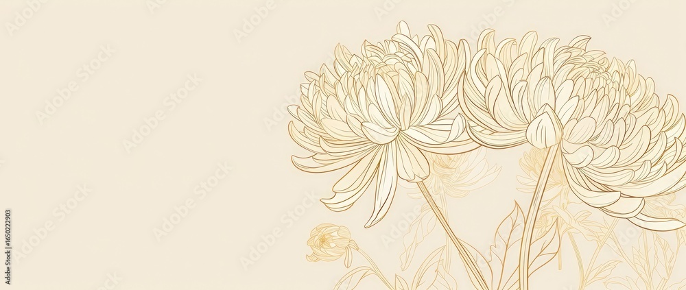 Beige Chrysanthemum Flowers, Elegant Design, Wedding Invitation Background Beige Chrysanthemum Flowers, Elegant Design, Wedding Invitation Background