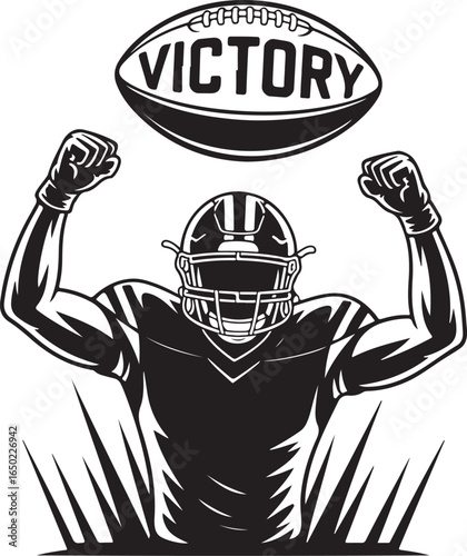 Celebrate football victory with triumphant player raising arms