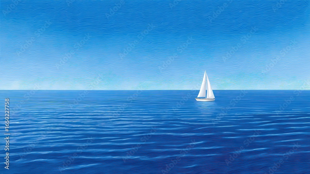 Obraz premium Serene sailboat gliding across calm blue waters under a clear sky.